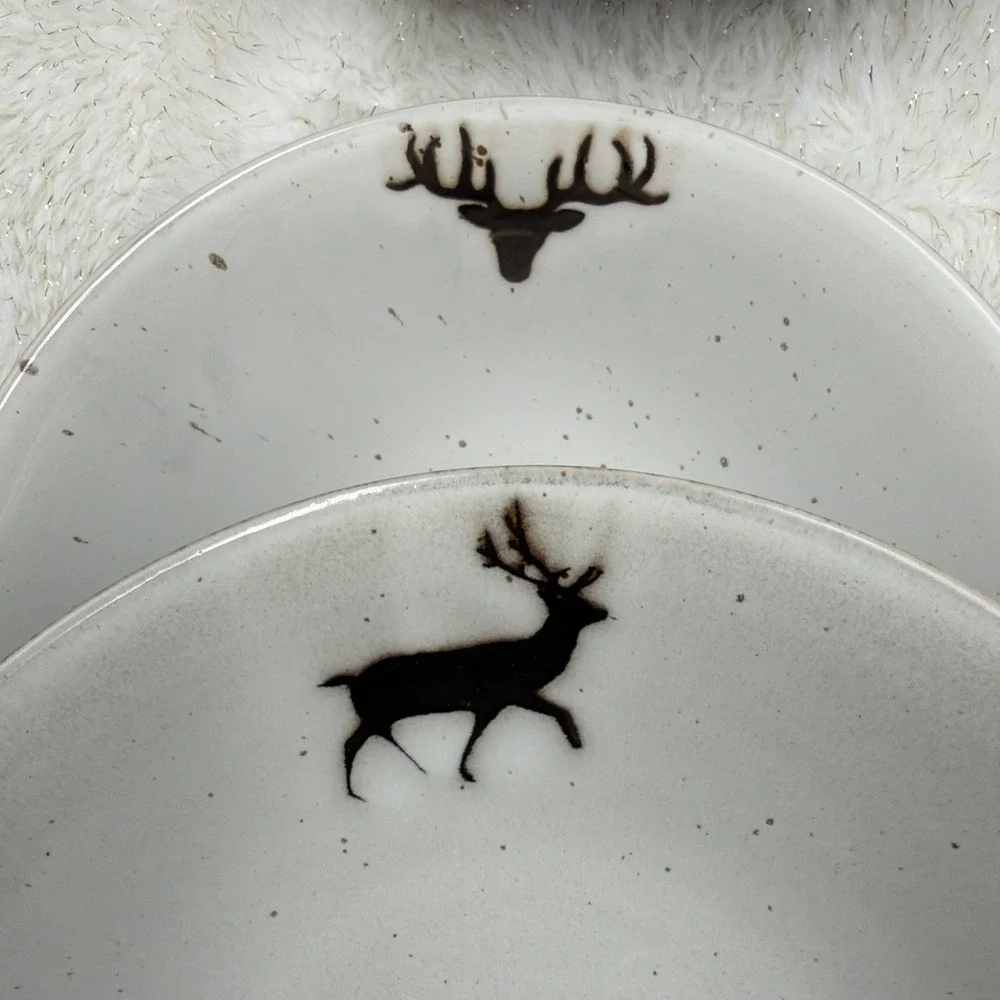Set/4 Pottery Barn Rustic Forest Bowls Reindeer‎ Deer Stag Christmas Antlers